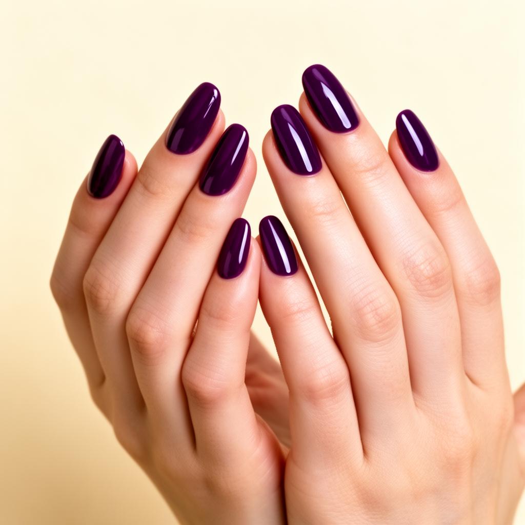 Glossy deep purple gel manicure
