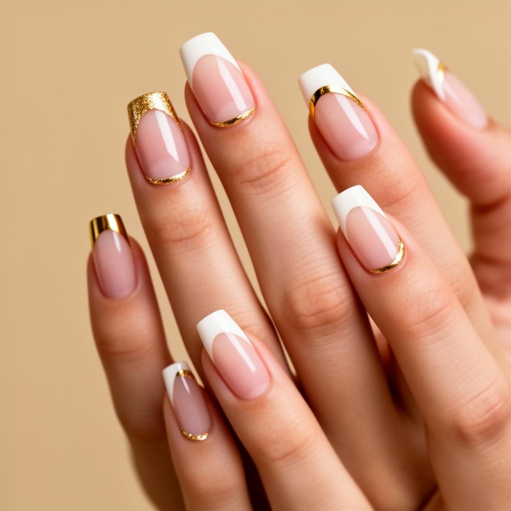 Modern french tip with gold detail